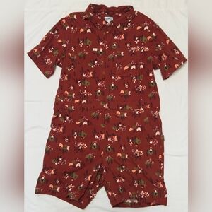 Duluth Trading Company Heirloom Gardening Short Coveralls Gnome Chicken Print L